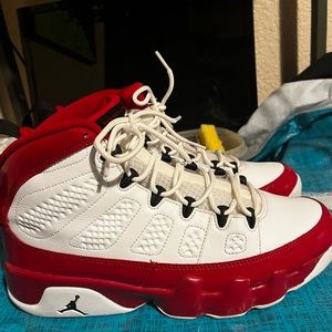 Red and white Jordan 9,s
